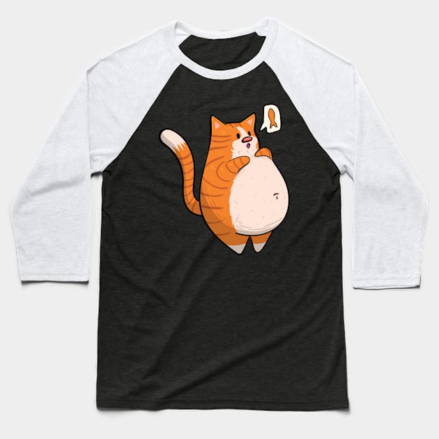 Ginger Chonky Cat Baseball T-Shirt by KPrimeArt